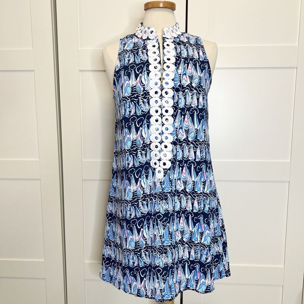 Lilly Pulitzer Low Tide Navy Sails and Stripes Sleeveless Jane‎ Mini Shift Dress